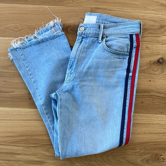 NWOT MOTHER THE INSIDER CROP STEP FRAY THANKS AGAIN RACER STRIPE WIDE LEG JEANS - Picture 13 of 13